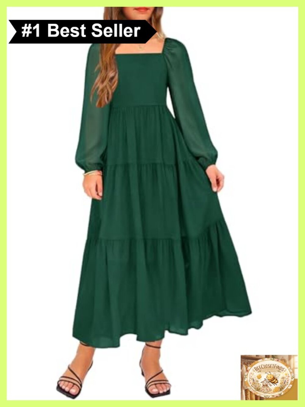 Girls Chiffon Long Sleeve Maxi Dress Smocked Tiered Formal A-Line